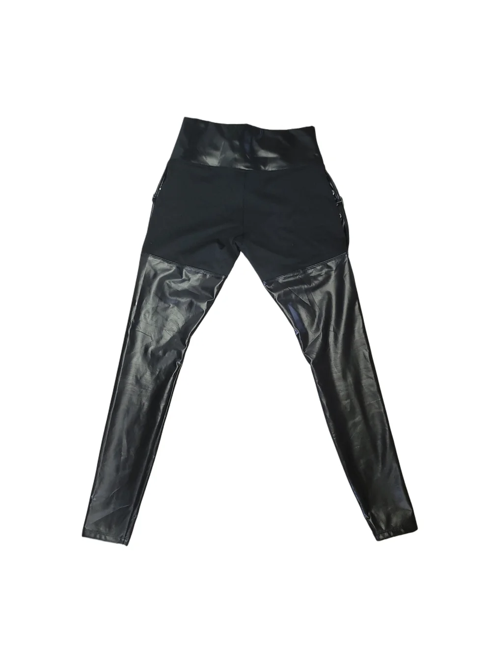 Black Faux Leather High-Waist Moto Leggings - Picture 3 of 6